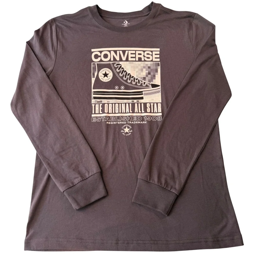 Converse Boys XL Charcoal Gray Long Sleeve Graphic T-Shirt All Star Sneaker Logo